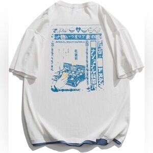 NWT Aelfric Eden White Tee with Blue Japanese Graphic